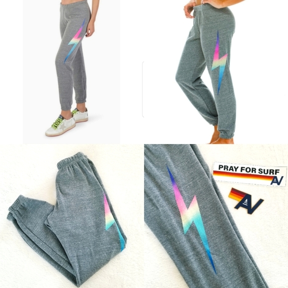 Aviator Nation Pants - Aviator Nation Women's Rainbow Bolt Track Pants Jogger Sweatpants Grey NWT Med.